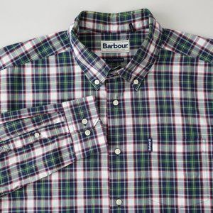 Barbour Tailored Fit Shirt Button Down Long Sleeve Plaid Green Multi Men Size XL